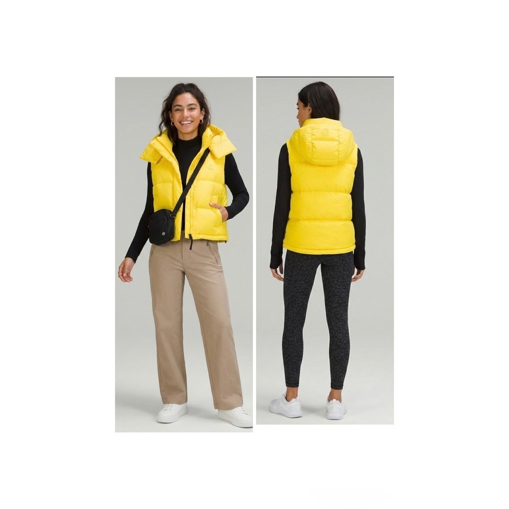 Lululemon Wunder Puff Cropped Vest Yellow Hooded Puffer Down Jacket LW4BYWS